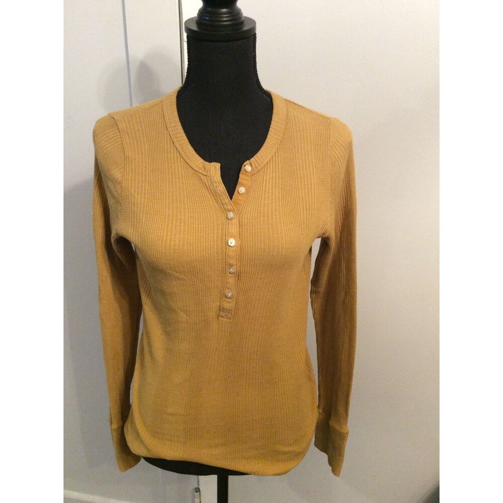Aerie Medium M Long Sleeve partial button Shirt Golden Yellow
